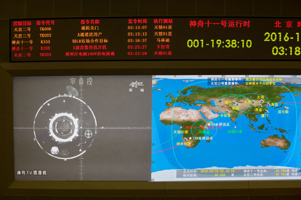 神舟十一号飞船与天宫二号自动交会对接成功